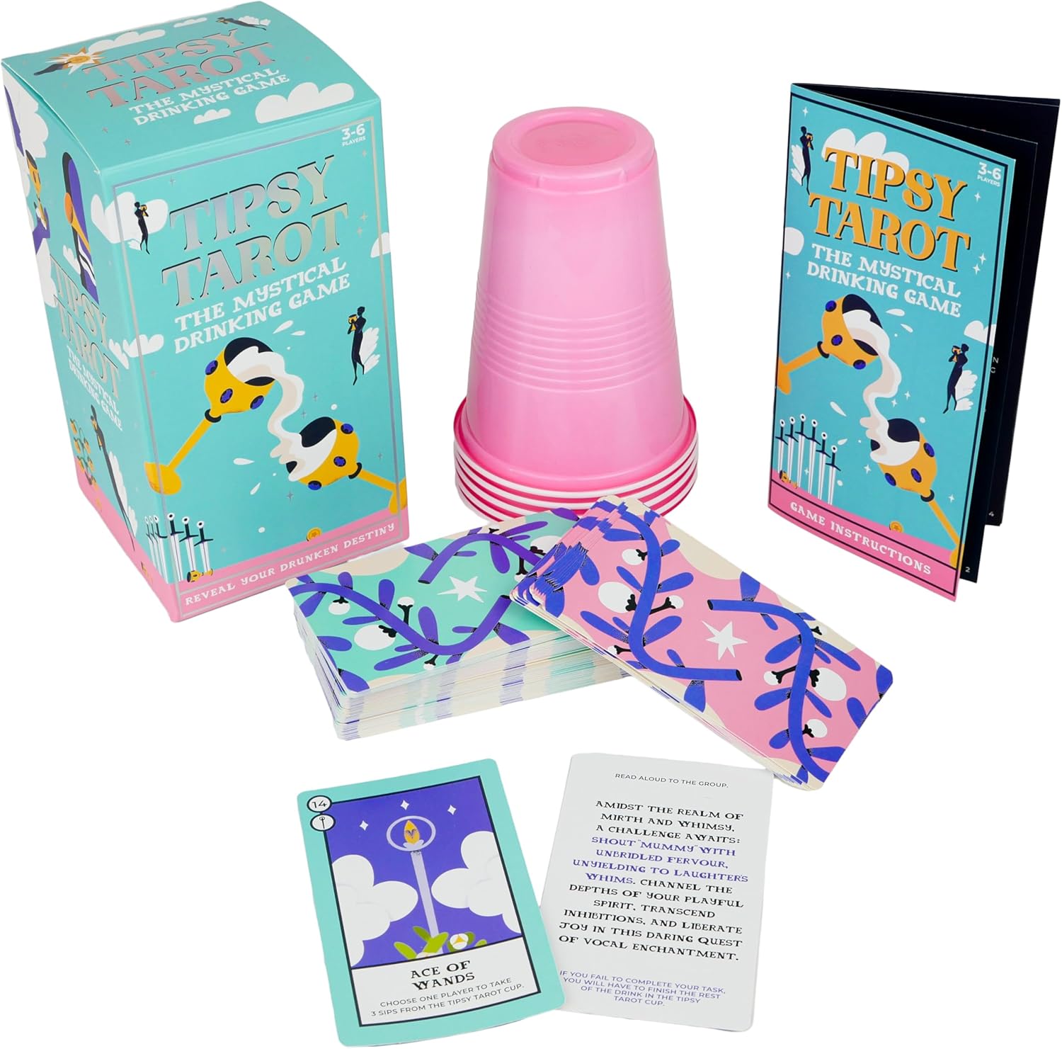 Gift Republic Tipsy Tarot: Mystical Drinking Game for Women - Unveil Your Drunken Destiny - Adult Party Fun, Blue