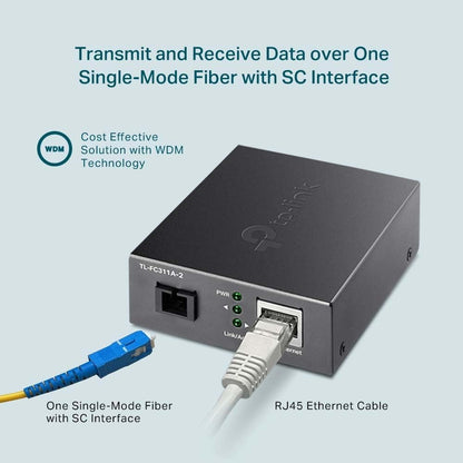 Tp-Link Tl-Fc311A-2 - V1 - Fibre Media Converter - 1Gbe - 1000Base-T, Wdm, 1000Base-Sc - Rj-45 / Sc Single-Mode - Up To