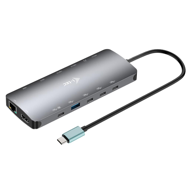 i-tec USB-C 4K Metal Nano Dock - 2x HDMI, 4x USB-C (10Gbps), 1x USB-A (10Gbps), 2x USB-A 2.0, Audio, SD/TF, LAN 1 Gbps, PD 3.1 (140W