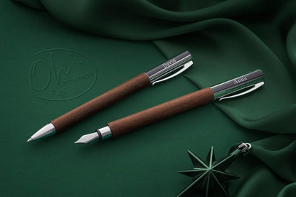 FABER-CASTELL 148581 - vulpen AMBITION walnoot, veerbreedte F, incl. geschenkverpakking en converter