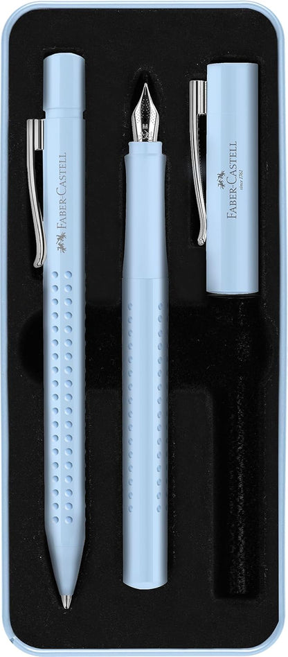 Faber-Castell 201524 - Set Grip Edition con penna stilografica B, fusto di inchiostro da 30 ml, con convertitore, in custodia in metallo, colore: Oro
