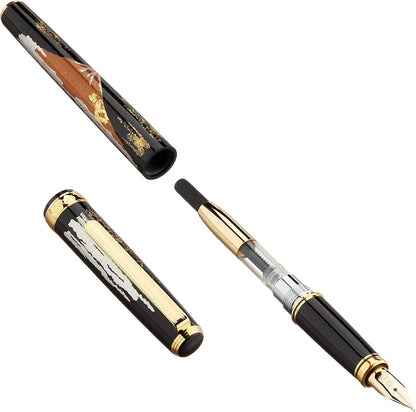 PLATINUM Penna stilografica giapponese VICOH KANAZAWA GOLD LEAF 18KT MT FUJI/Nib/Penna: F/Fatto a mano/Piuma in oro 18 carati, con confezione regalo/penna stilografica nera