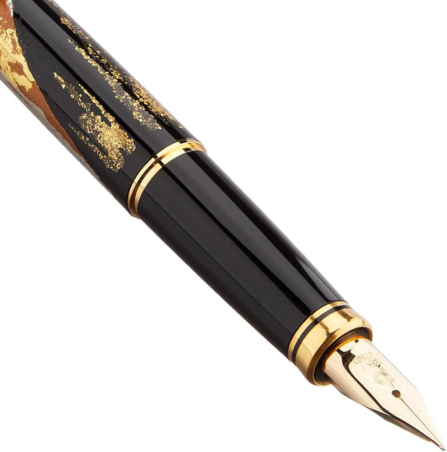 PLATINUM Penna stilografica giapponese VICOH KANAZAWA GOLD LEAF 18KT MT FUJI/Nib/Penna: F/Fatto a mano/Piuma in oro 18 carati, con confezione regalo/penna stilografica nera