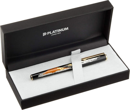 PLATINUM Penna stilografica giapponese VICOH KANAZAWA GOLD LEAF 18KT MT FUJI/Nib/Penna: F/Fatto a mano/Piuma in oro 18 carati, con confezione regalo/penna stilografica nera
