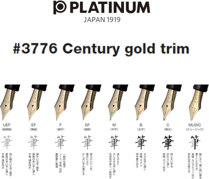 PLATINUM Penna stilografica giapponese #3776 Century Gold trim Chenonceau White EF/bianco, 0,24-0,28 mm, realizzata a mano, pennino in oro 14 carati, con confezione regalo e penna stilografica