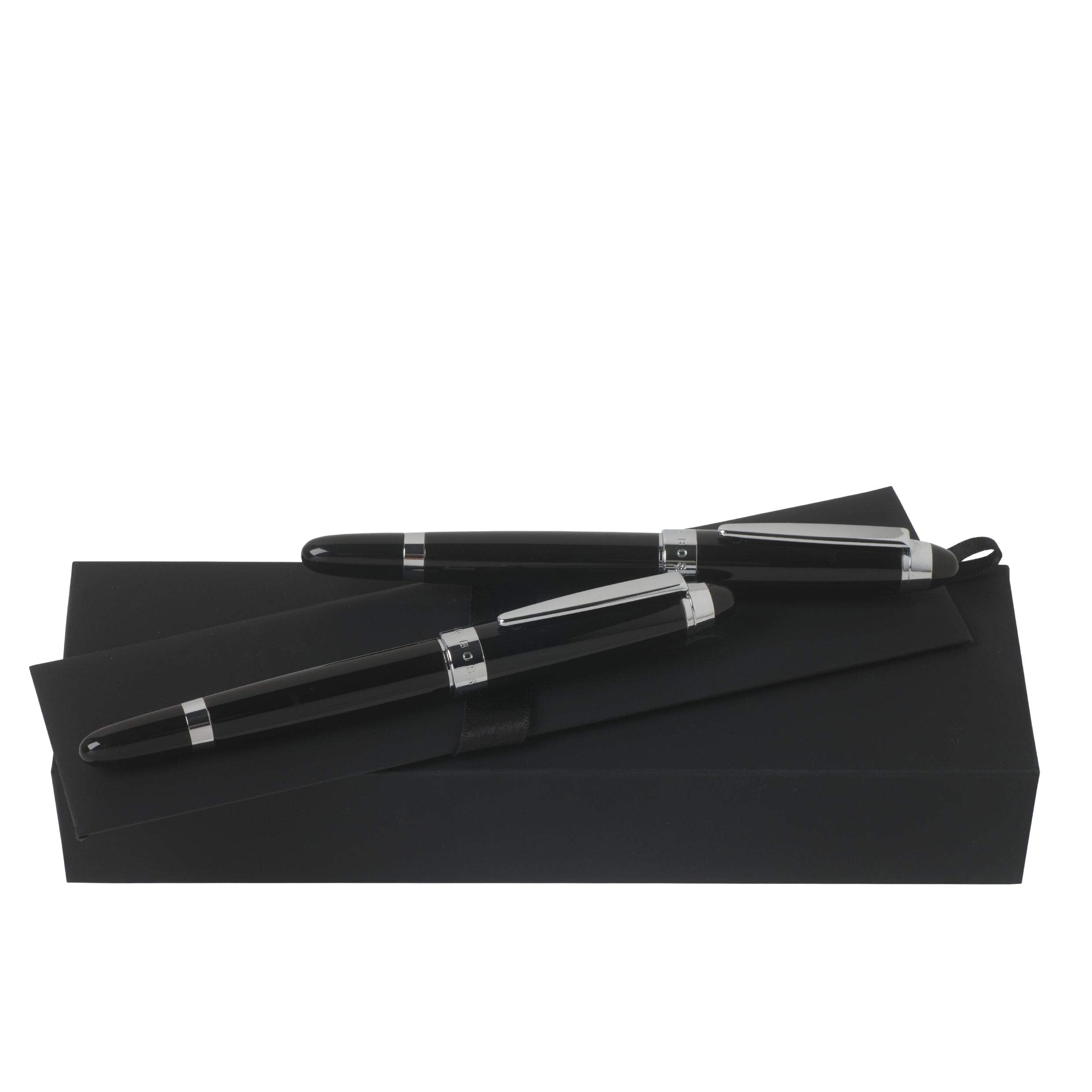 Hugo Boss ICON HPPR501 - Set di 2 penne stilografiche e penna roller in nero e argento, per uomini e donne, per tutte le occasioni, confezione da 1