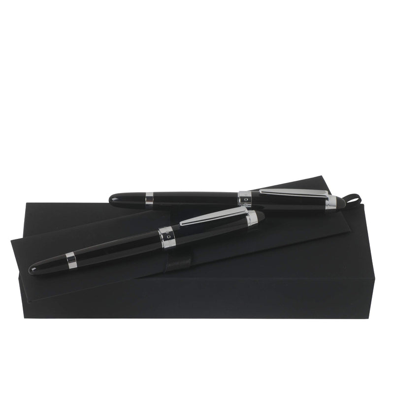 Hugo Boss ICON HPPR501 - Set di 2 penne stilografiche e penna roller in nero e argento, per uomini e donne, per tutte le occasioni, confezione da 1