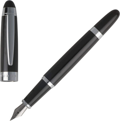Hugo Boss ICON HPPR501 - Set di 2 penne stilografiche e penna roller in nero e argento, per uomini e donne, per tutte le occasioni, confezione da 1
