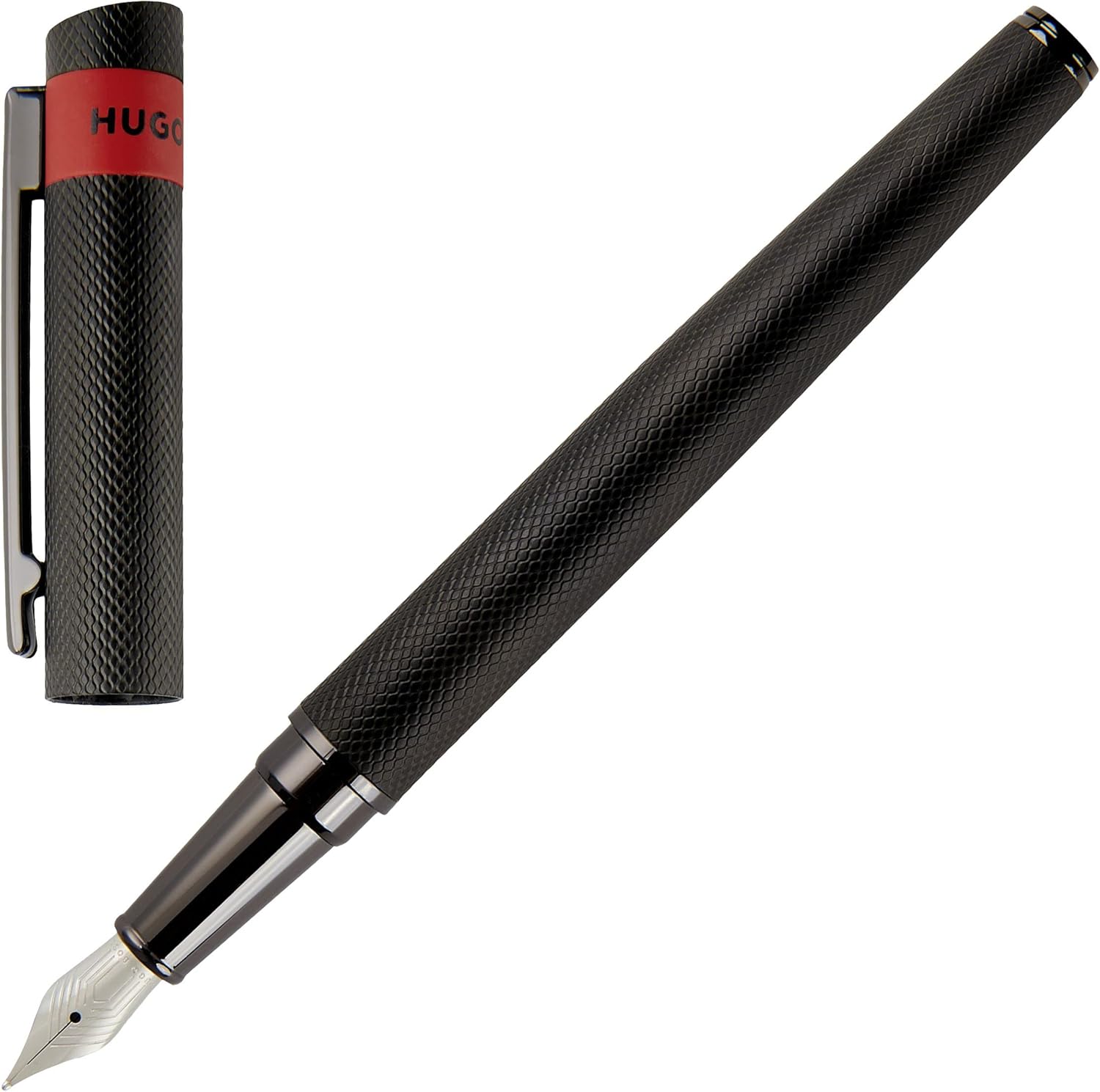 Hugo Boss Set di penne Loop Diamond Gun e penna roller in ottone, colore: nero, dimensioni: 200 x 62 x 34 mm, HPBP367A 1 pezzo (confezione da 2