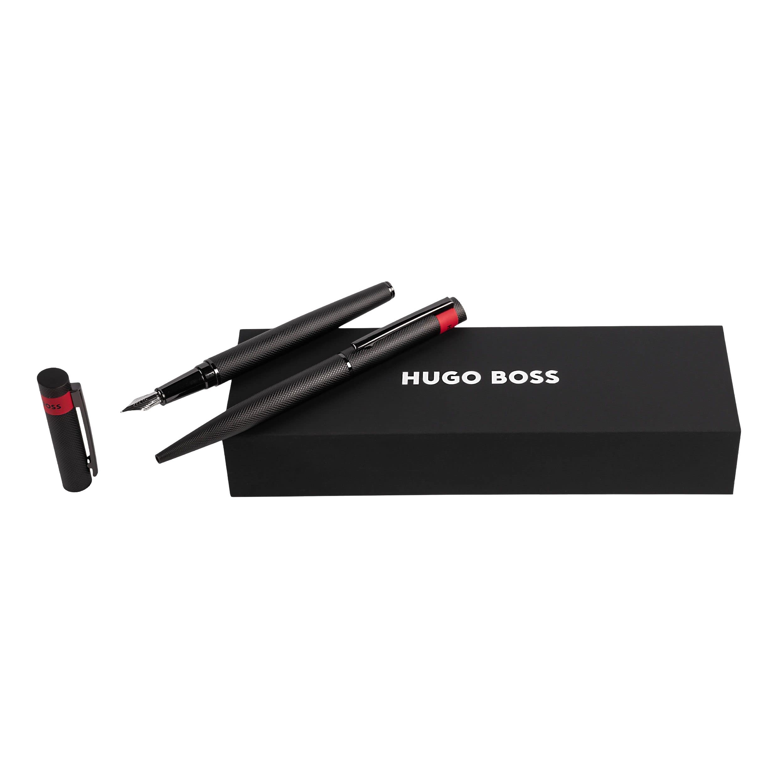 Hugo Boss Set di penne Loop Diamond Gun e penna roller in ottone, colore: nero, dimensioni: 200 x 62 x 34 mm, HPBP367A 1 pezzo (confezione da 2