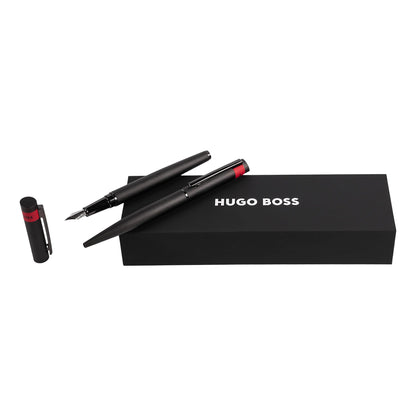 Hugo Boss Set di penne Loop Diamond Gun e penna roller in ottone, colore: nero, dimensioni: 200 x 62 x 34 mm, HPBP367A 1 pezzo (confezione da 2