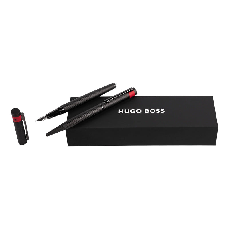 Hugo Boss Set di penne Loop Diamond Gun e penna roller in ottone, colore: nero, dimensioni: 200 x 62 x 34 mm, HPBP367A 1 pezzo (confezione da 2