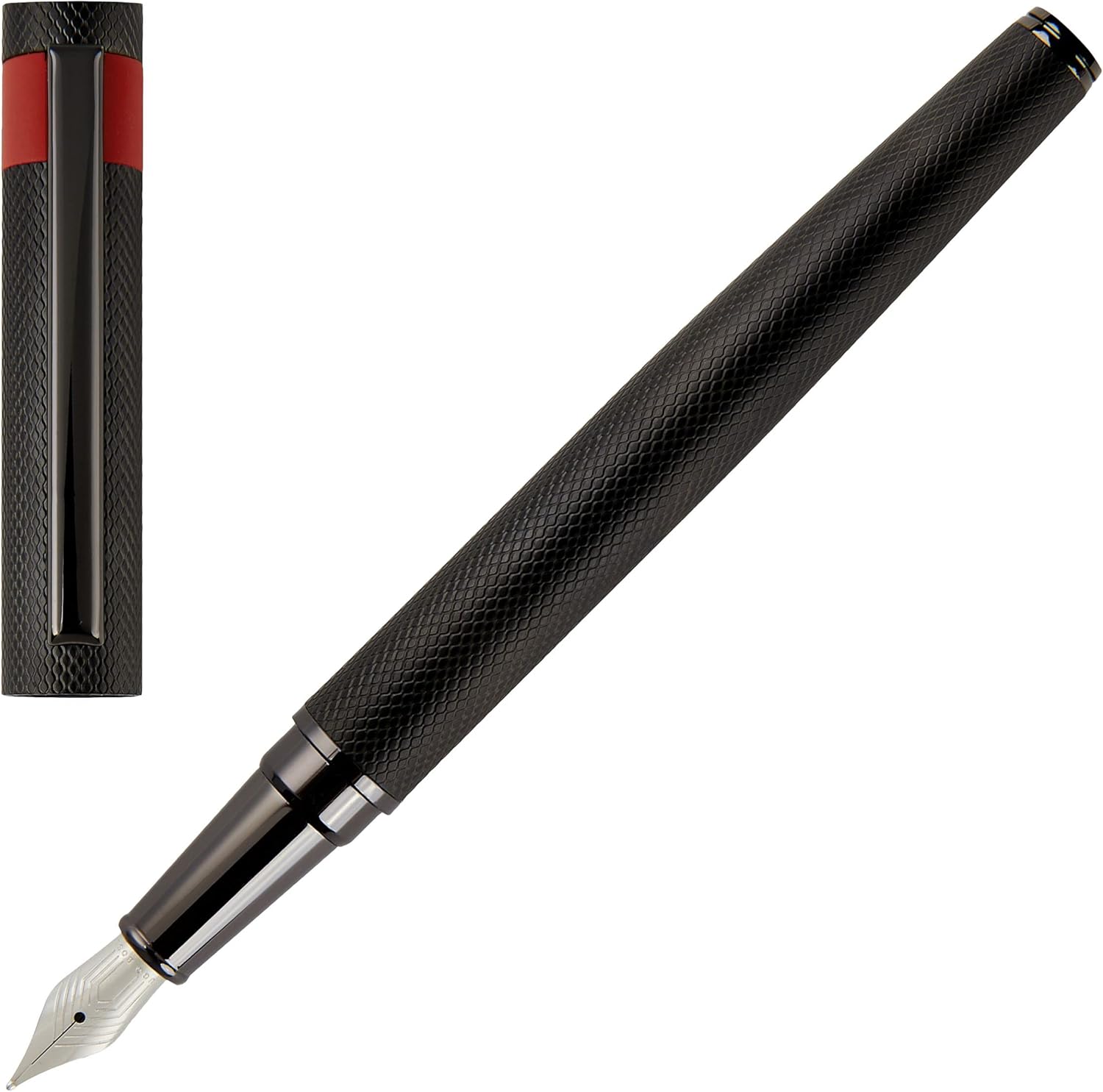 Hugo Boss Set di penne Loop Diamond Gun e penna roller in ottone, colore: nero, dimensioni: 200 x 62 x 34 mm, HPBP367A 1 pezzo (confezione da 2
