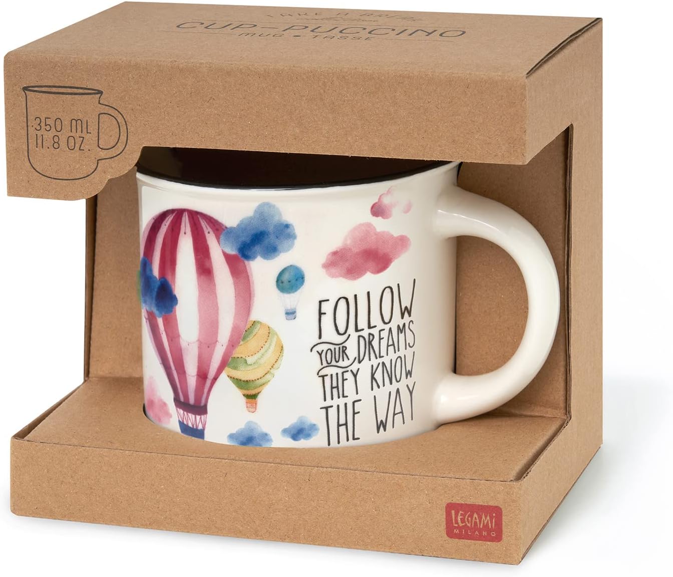 Legami - Cup Puccino, mok van porselein, New Bone China, thema Air Ballon, Take a Break Collection, inhoud 350 ml, vaatwasmachinebestendig, magnetronbestendig