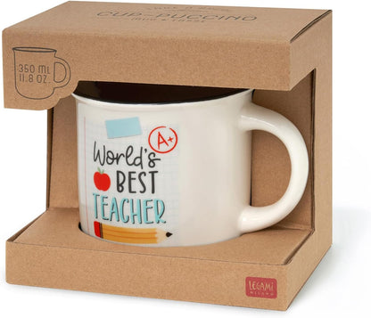 Legami - Cuppuccino mok van porselein, New Bone China, ontbijtmok, koffiemok, vaatwasmachinebestendig, cadeau-idee voor leraren, diameter 10 cm, inhoud 350 ml, thema leraar