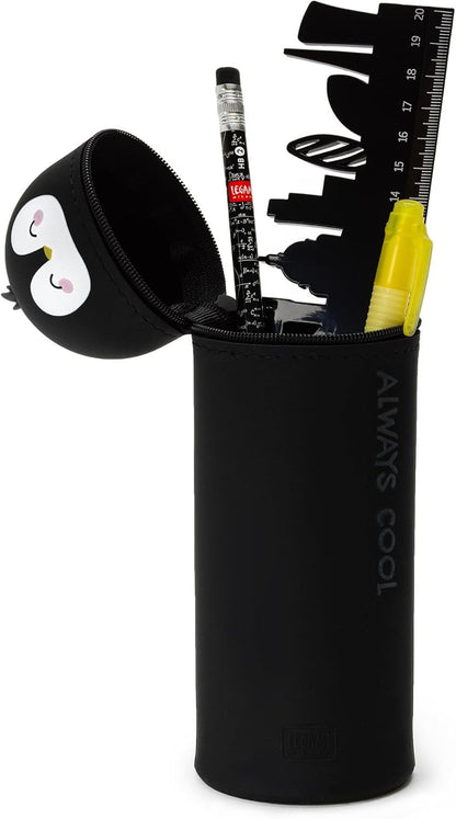 Legami - Kawaii School Pencil Case 2 in 1 Soft Silicone, Table Pen Holder, Zipper Closure, Crayon Pens Marker, H 18.5 cm