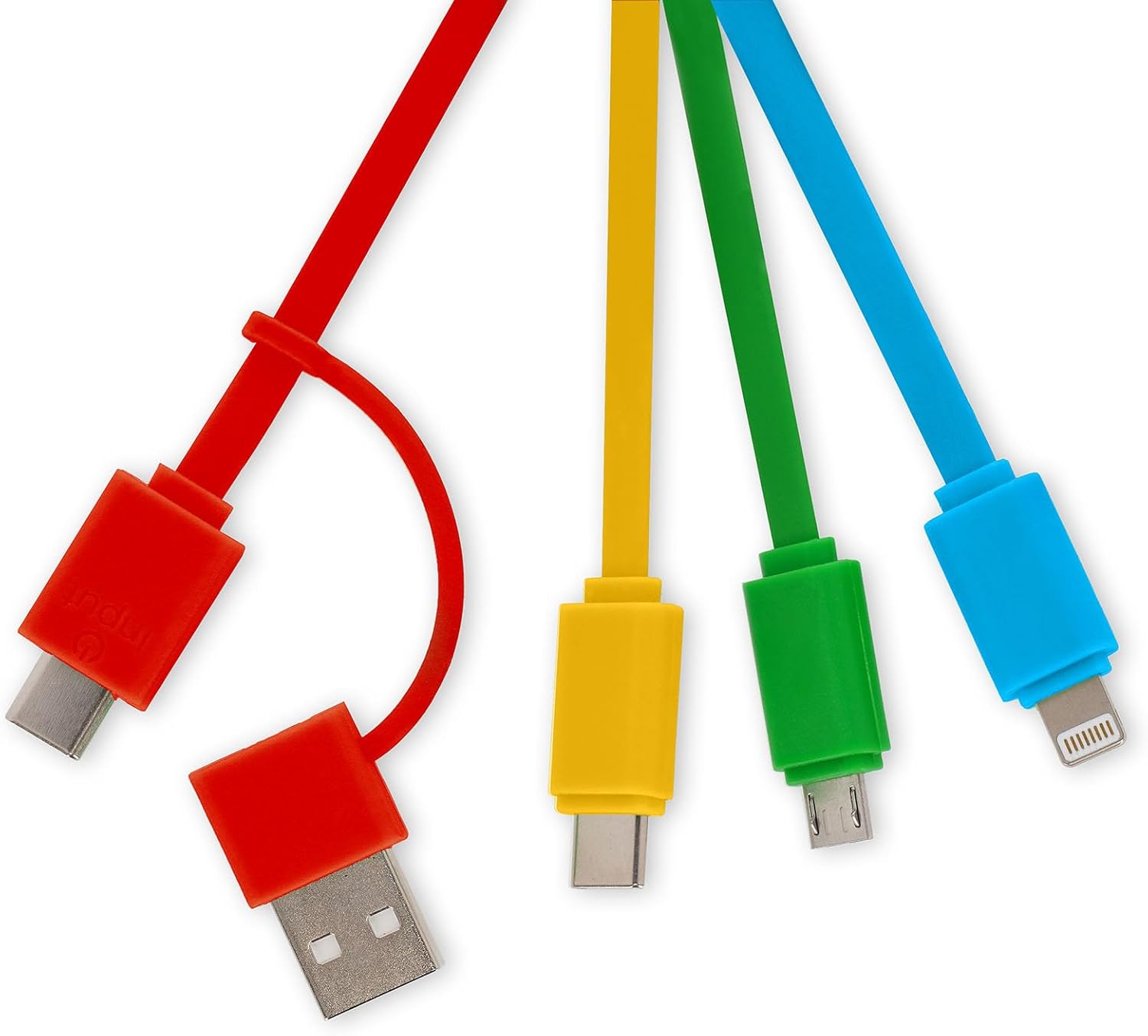 LEGAMI Rainbow Theme Multiple Link Up Charging Cable with Keychain, 4-in-1, Type-C, Micro-USB, Lightning, Magnetic, Compatible with Smartphone, Tablet, Laptop
