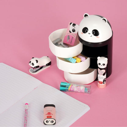 LEGAMI - Desk Organiser, Desk Organiser with 3 Side Opening Drawers, Top Compartment with Sliding Closure, Panda Motif