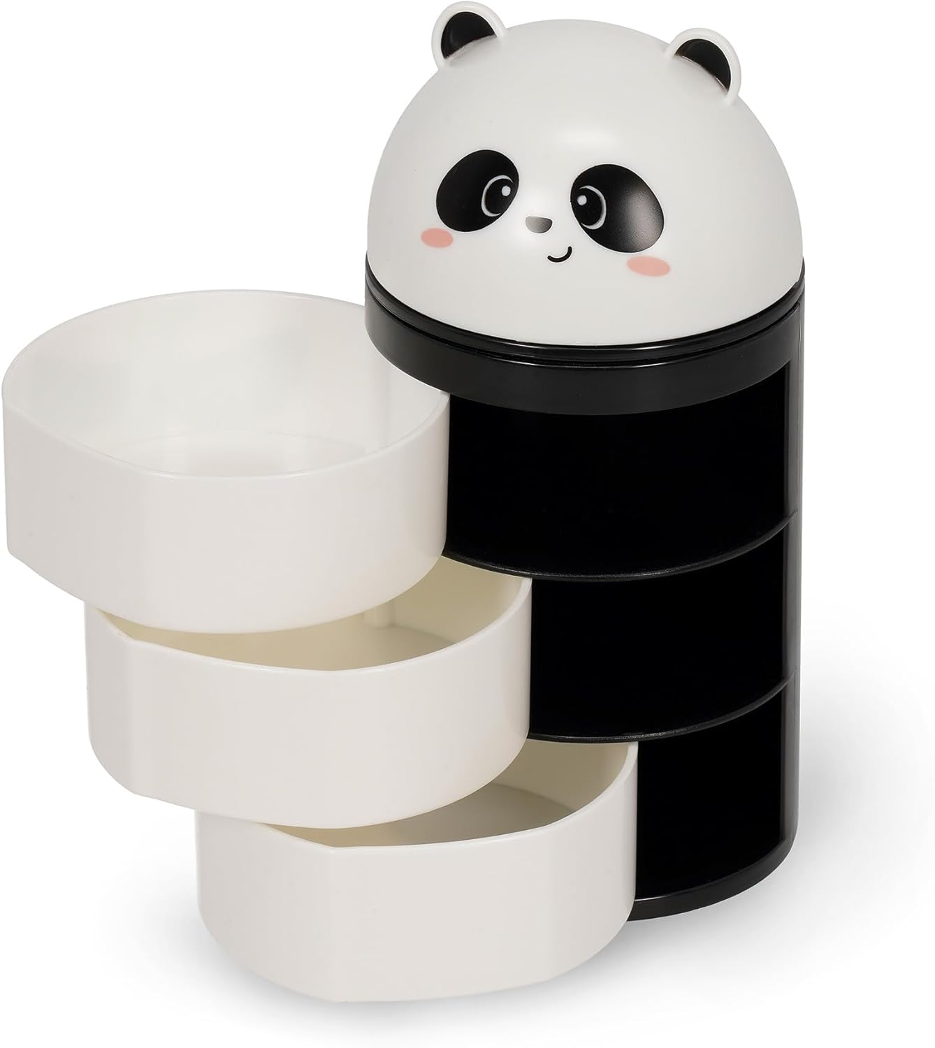 LEGAMI - Desk Organiser, Desk Organiser with 3 Side Opening Drawers, Top Compartment with Sliding Closure, Panda Motif