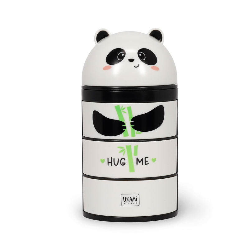 LEGAMI - Desk Organiser, Desk Organiser with 3 Side Opening Drawers, Top Compartment with Sliding Closure, Panda Motif