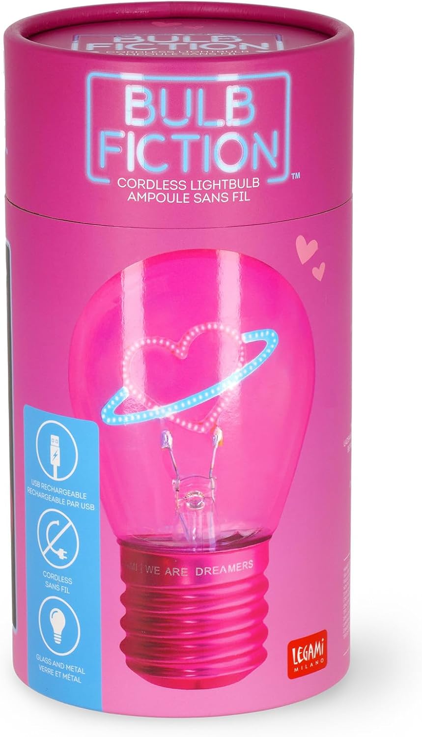 LEGAMI - Table Lamp Bulb Shape - Indoor Only - Rechargeable with USB Cable - Wireless - Light Bulb Fiction - Saturn Theme - Bianco
