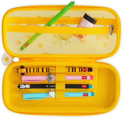 Legami - Wonderwow Bee Theme Pencil Case, 2 Compartments and Inner Pen Holder, Inner Compartment with Mesh Fabric, Zip Closure, 23 x 11 x 5 cm