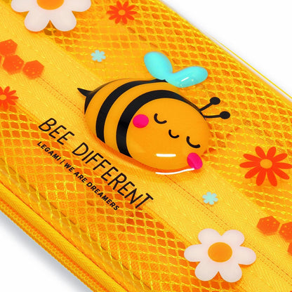 Legami - Wonderwow Bee Theme Pencil Case, 2 Compartments and Inner Pen Holder, Inner Compartment with Mesh Fabric, Zip Closure, 23 x 11 x 5 cm