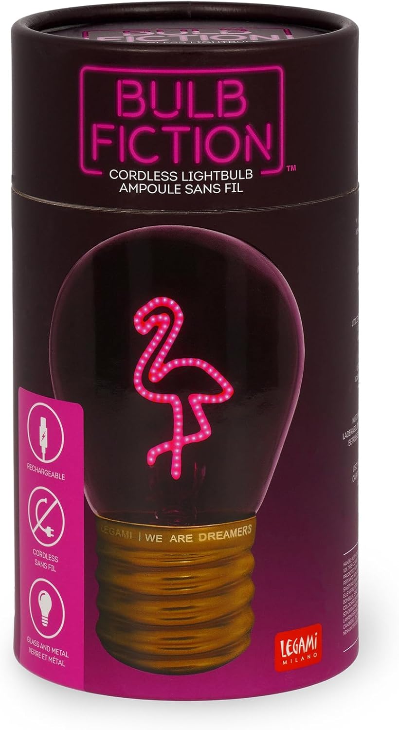 Legami - Table Lamp, USB Rechargeable, Wireless, Bulb Fiction, Flamingo Theme, 6.8 x 10.5 cm