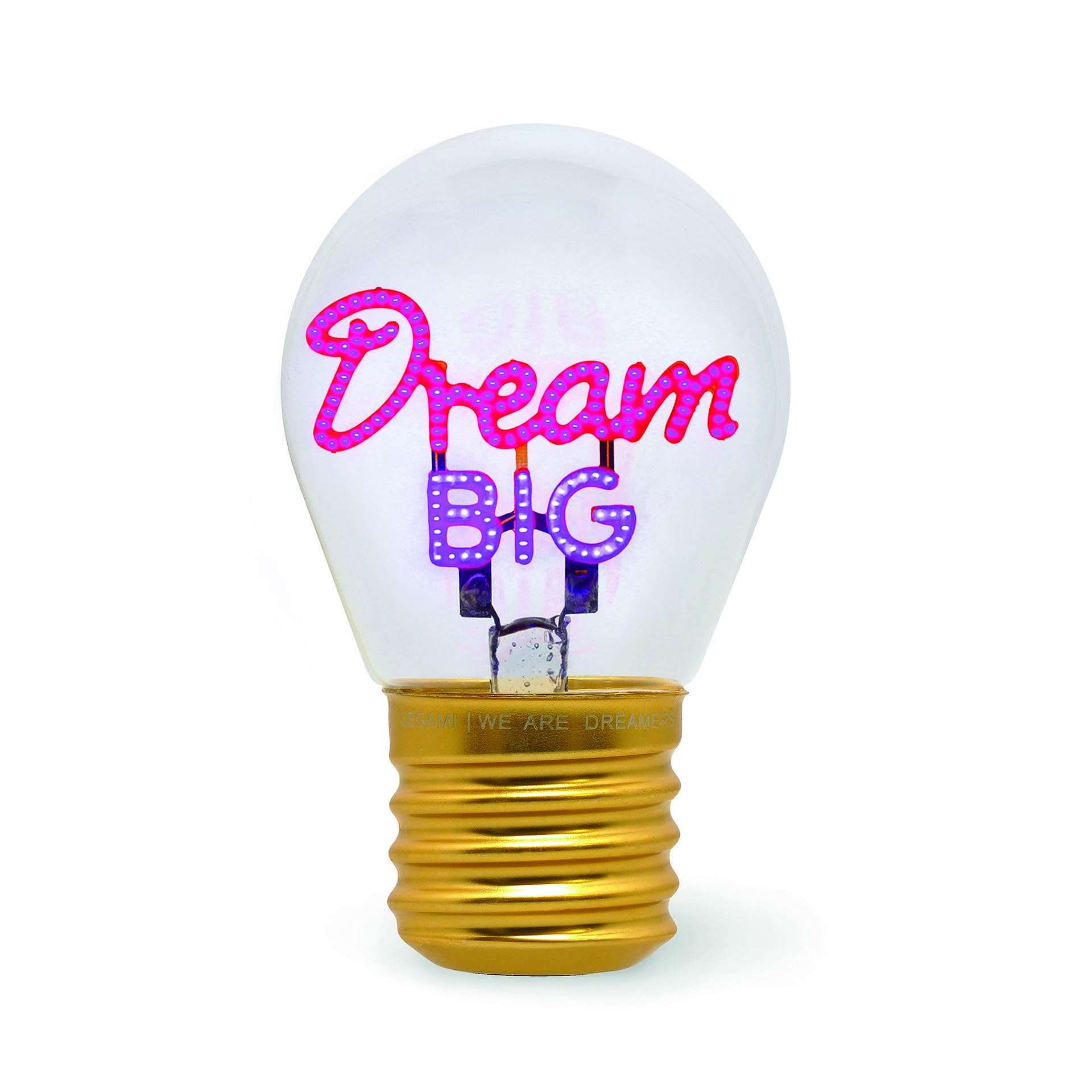 Legami - Table Lamp, Rechargeable with USB Cable, Wireless, Bulb Fiction, Dream Big, 6.8 x 10.5 cm