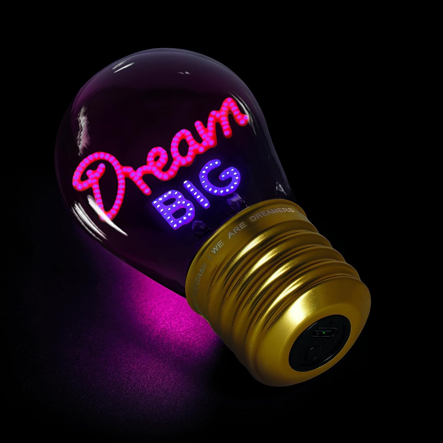 Legami - Table Lamp, Rechargeable with USB Cable, Wireless, Bulb Fiction, Dream Big, 6.8 x 10.5 cm