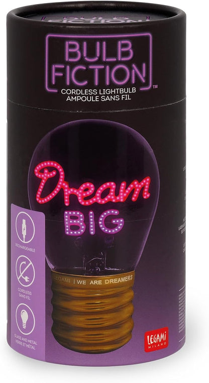 Legami - Table Lamp, Rechargeable with USB Cable, Wireless, Bulb Fiction, Dream Big, 6.8 x 10.5 cm