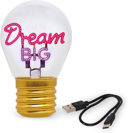 Legami - Table Lamp, Rechargeable with USB Cable, Wireless, Bulb Fiction, Dream Big, 6.8 x 10.5 cm