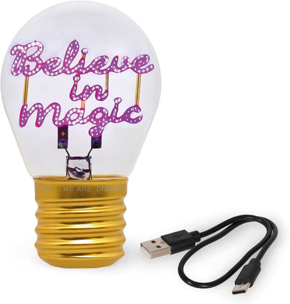 Legami - Table Lamp in The Shape of a Bulb, Rechargeable with USB Cable, Wireless, Bulb Fiction, Theme Believe in Magic, 6.8 x 10.5 cm
