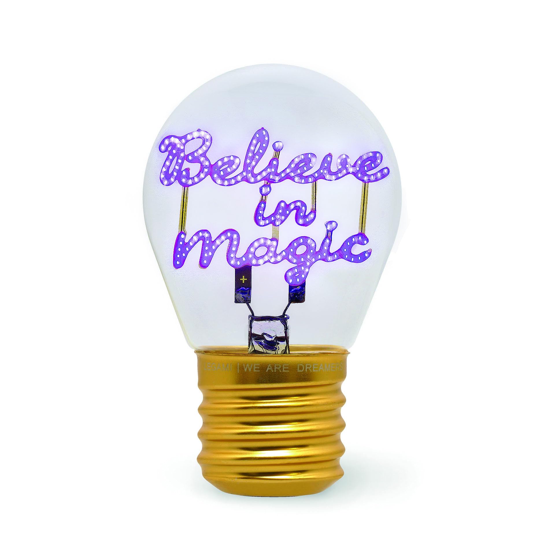 Legami - Table Lamp in The Shape of a Bulb, Rechargeable with USB Cable, Wireless, Bulb Fiction, Theme Believe in Magic, 6.8 x 10.5 cm