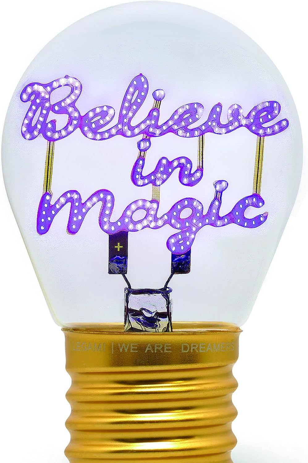 Legami - Table Lamp in The Shape of a Bulb, Rechargeable with USB Cable, Wireless, Bulb Fiction, Theme Believe in Magic, 6.8 x 10.5 cm