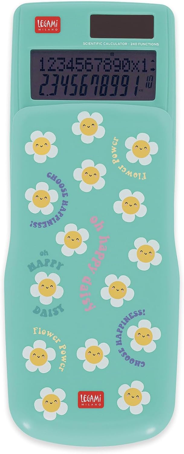 Legami - Count On Me Scientific Calculator, Daisy Theme, 3 Modes, Base, Scientific Functions and Statistical Calculations, Sliding Cover, Digital, Dual Power