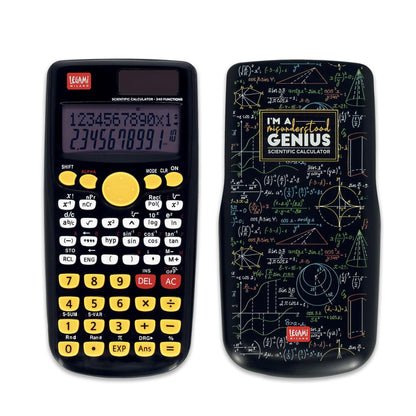 Legami - Count On Me Scientific Calculator, Genius Theme, 3 Modes, Base, Scientific Functions and Statistical Calculations, Sliding Cover, Digital, Dual Power