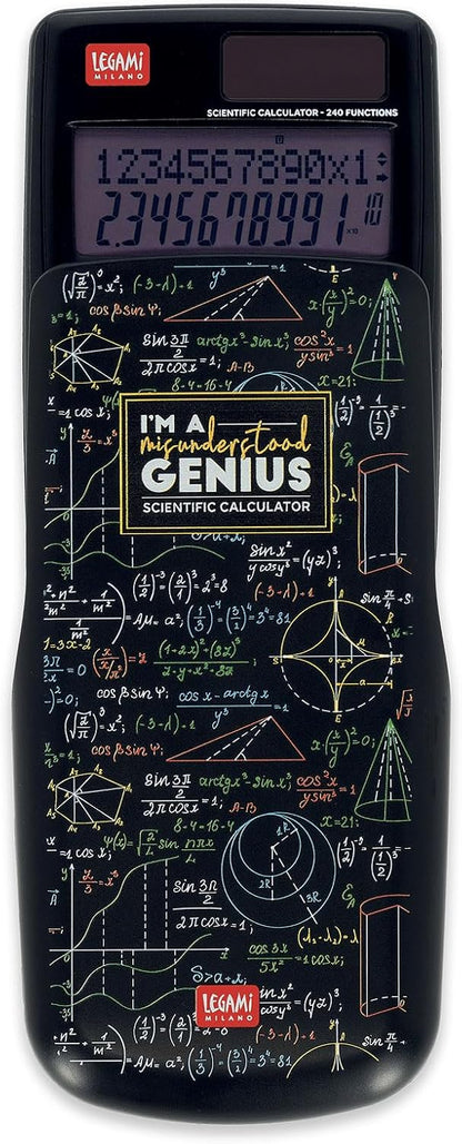 Legami - Count On Me Scientific Calculator, Genius Theme, 3 Modes, Base, Scientific Functions and Statistical Calculations, Sliding Cover, Digital, Dual Power
