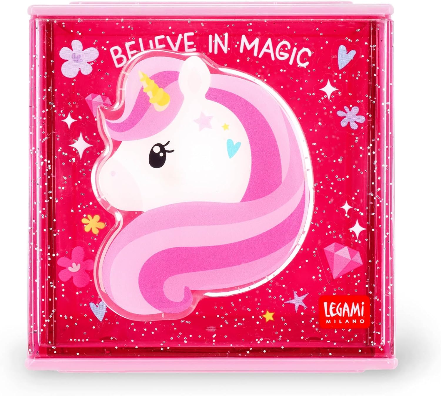 Legami - Cutie Cubes Desk Modular Box, Unicorn Theme, Desk Organizer, Storage Box, Sticker Sheet Included, Stackable, Multifunctional, ABS, 90 x 90 x 100 cm