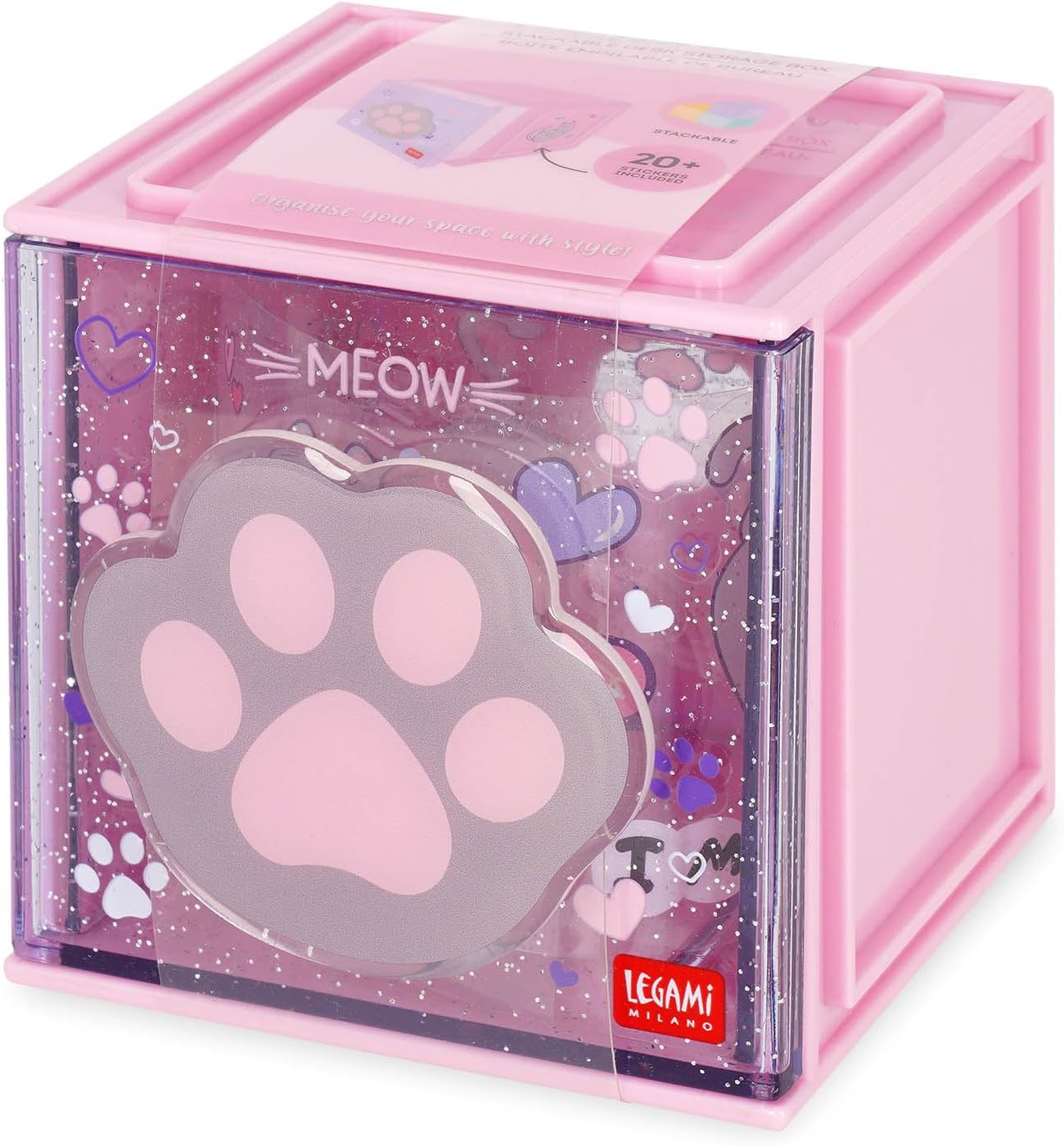 LEGAMI - Cutie Cubes Desk Box Kitty Organiser Storage Box Sticker Sheet Included Stackable Multifunctional ABS 90 x 90 x 100 cm
