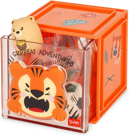LEGAMI - Cutie Cubes Tiger Desk Organiser Storage Box Sticker Sheet Included Stackable Multifunctional ABS 90 x 90 x 100 cm