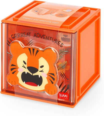 LEGAMI - Cutie Cubes Tiger Desk Organiser Storage Box Sticker Sheet Included Stackable Multifunctional ABS 90 x 90 x 100 cm