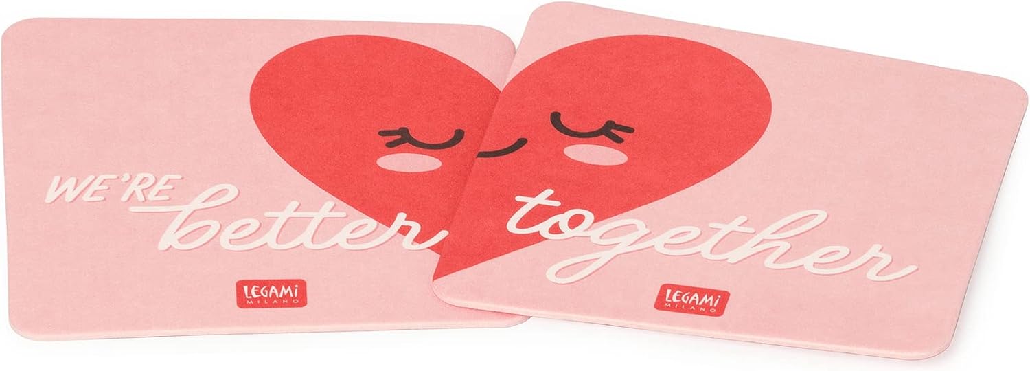 Legami - Romantic Evening Decoration Set, Paper Garland, 2 Heart Card Coasters, 5 Balloons, 2 Paper Napkins, Two-Tone Paper Confetti