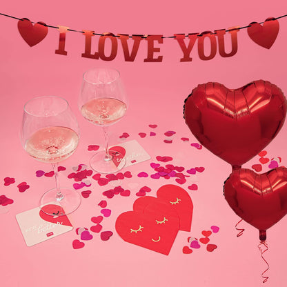 Legami - Romantic Evening Decoration Set, Paper Garland, 2 Heart Card Coasters, 5 Balloons, 2 Paper Napkins, Two-Tone Paper Confetti