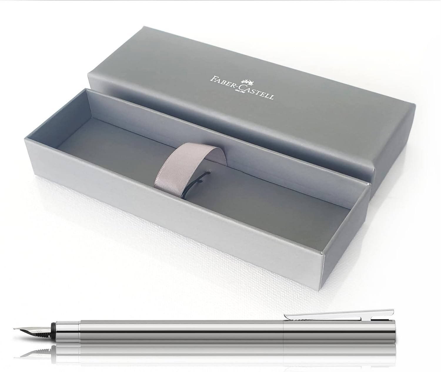 Faber-Castell 342001 - Stilografica Neo Slim acciaio inox, pennino F, argento lucido