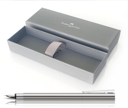 Faber-Castell 342001 - Stilografica Neo Slim acciaio inox, pennino F, argento lucido