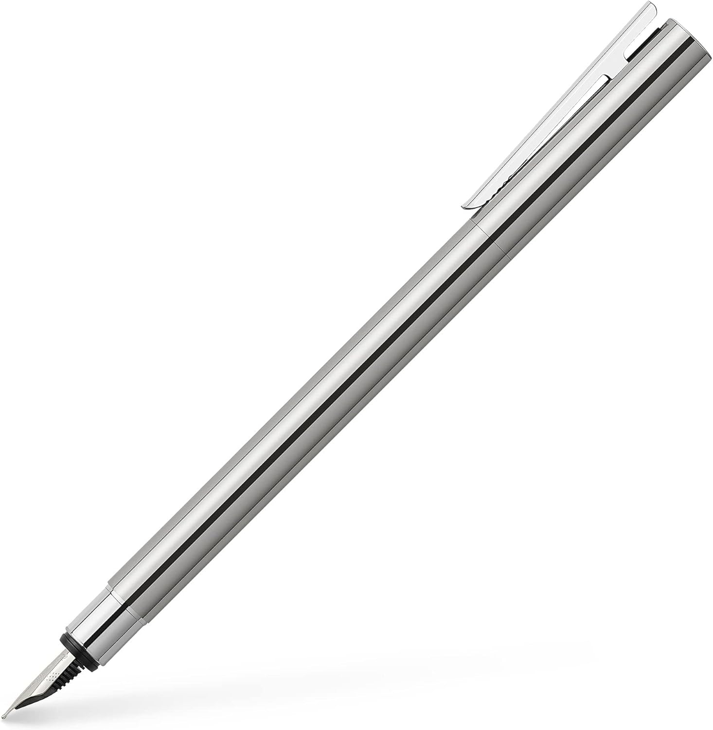 Faber-Castell 342001 - Stilografica Neo Slim acciaio inox, pennino F, argento lucido