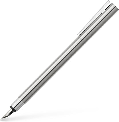 Faber-Castell 342001 - Stilografica Neo Slim acciaio inox, pennino F, argento lucido