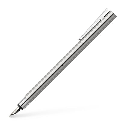 Faber-Castell 342001 - Stilografica Neo Slim acciaio inox, pennino F, argento lucido