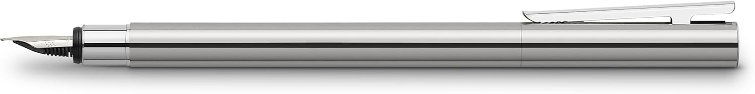 Faber-Castell 342001 - Stilografica Neo Slim acciaio inox, pennino F, argento lucido